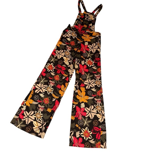 Los Banditos Floral Print Boho Disco Wide Leg Jumpsuit Overalls Romper - Picture 6 of 12
